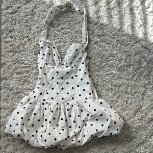 Peppermayo White and Black Polka Dot Backless Dress